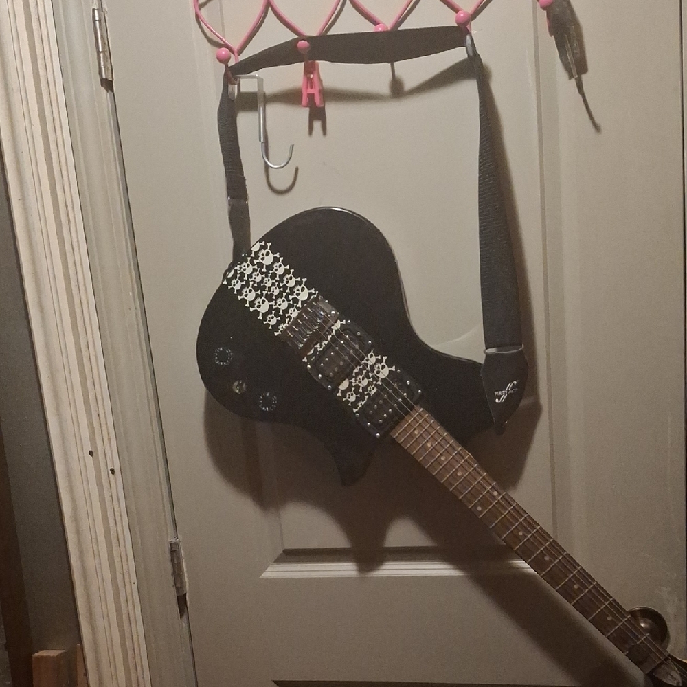 Black Electric Guitar with Strap